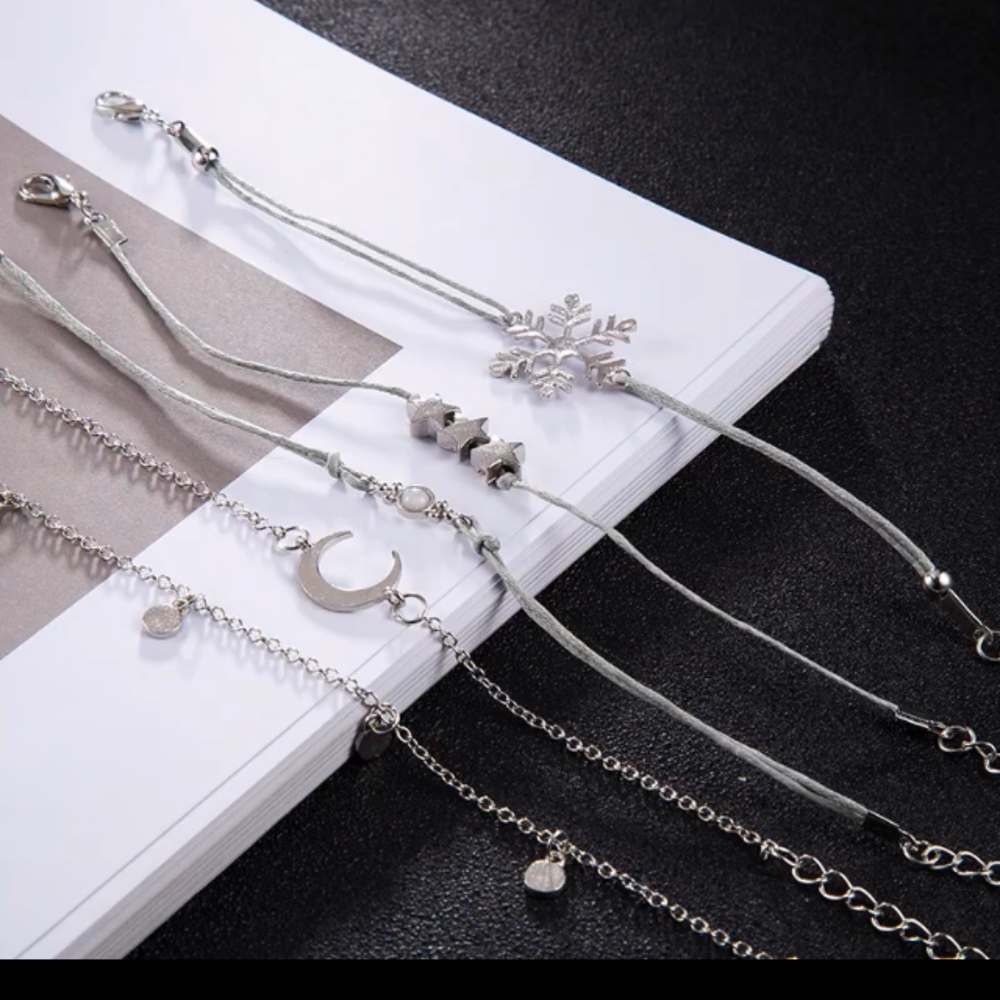 Snowflake Moon and Stars 5-Piece Bracelet Set - Picture 2 of 8